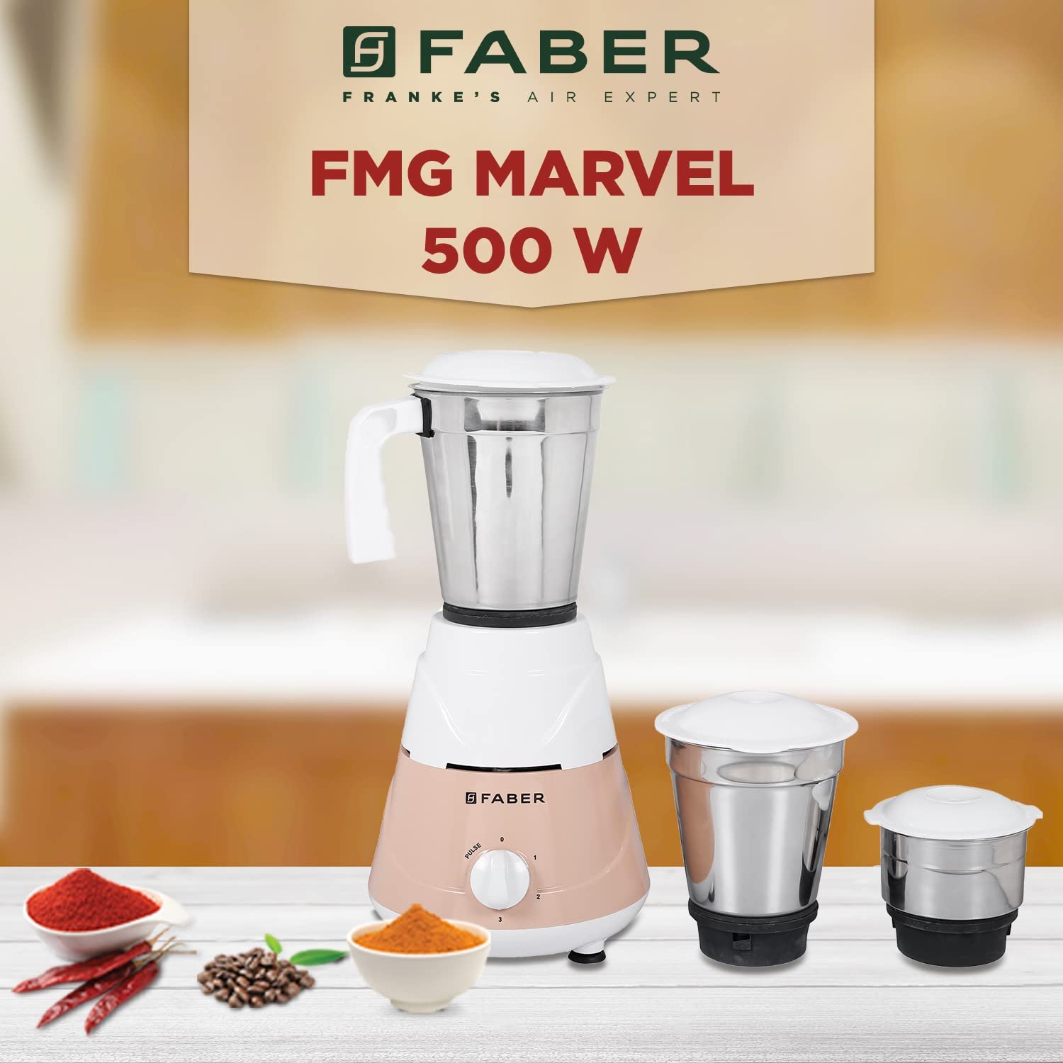 faber-marvel-500w-blender-mixer-grinder-low-noise-up-to-18000-rpm-speed-1-year-comprehensive-warranty-fmg-marvel-500w-3j-pw-peach-white